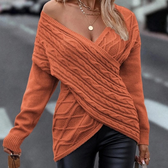 Cozy Chunky Cable Knit Wrap Sweater Top - Picture 10 of 15